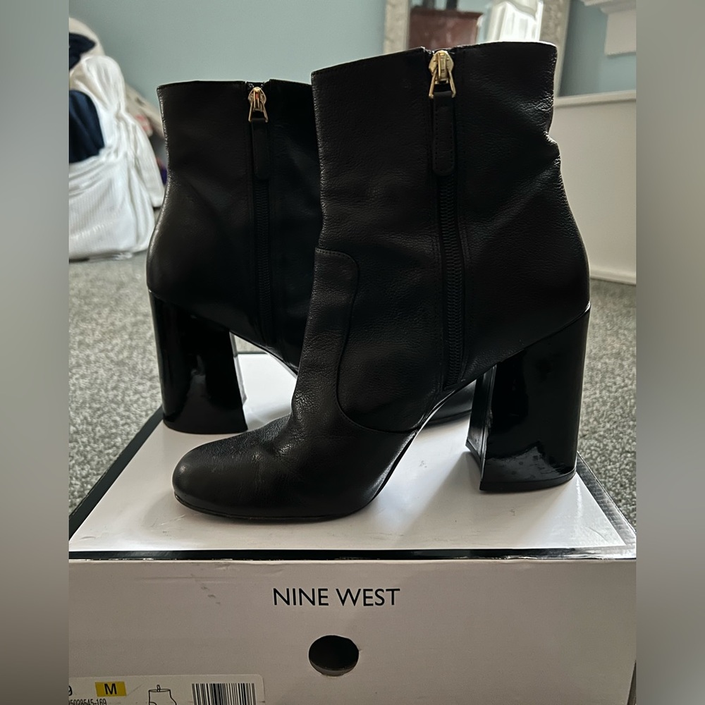 Nine West black leather booties